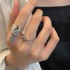 Vintage 925 Elegant Sterling Silver Heart Lock Open Adjustable Ring Women For