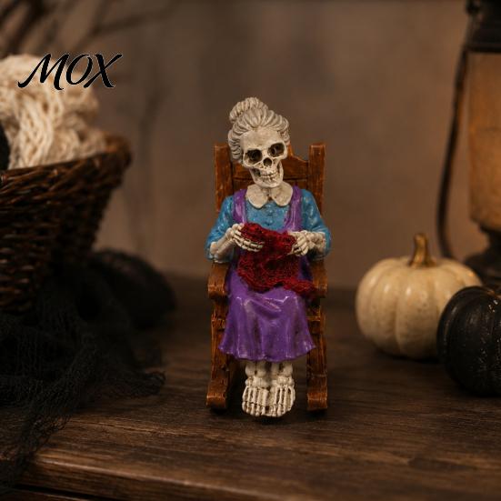 Novelty Skeleton Reading Figurine Halloween Figurine, Resin Sitting On Rocking Chair Statue, Drinking Funny Dark Holiday Figurines Coffee Crocheting