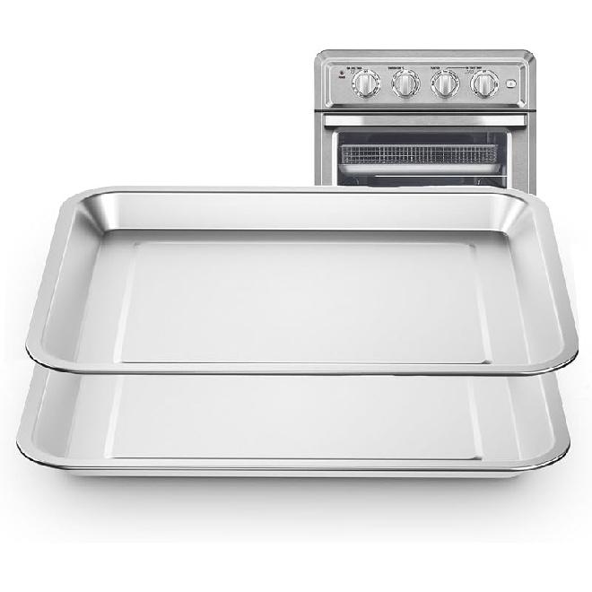 2 PCS Stainless Steel Baking Tray Pan Compatible with Cuisinart Toaster Oven Tray,Suitable for Cuisinart Air Fryer TOA-060 and TOA-065, Cookie & Stainless Steel