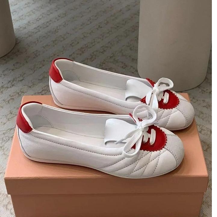 Home Forrest Gump training shoes 2025 spring and summer new French ballet flats round head lace-up splicing single shoes women