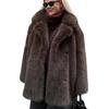 Womens Faux Fur Coat Mid-Length Winter Warm Outerwear Street Style Jacket In Beige Yellow Coffee Khaki