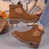 Botas Martin Europeas y Americanas: Hebilla con Banda Elástica, Punta Redonda, Tacón Cuadrado, Zapatos de Media Caña para Mujer para Otoño e Invierno.