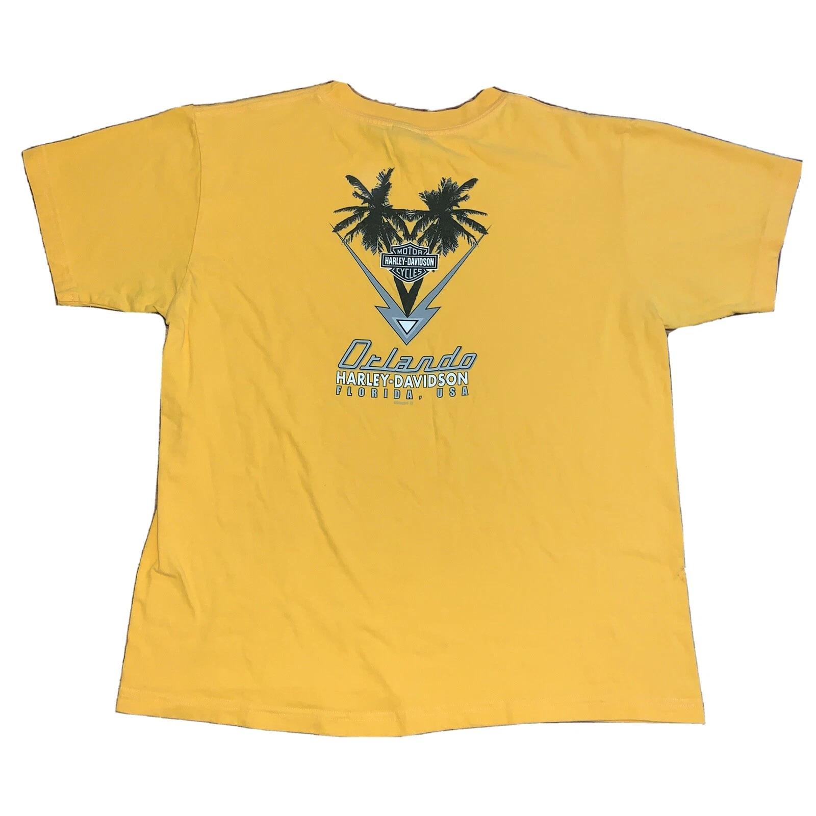 Vintage Harley Davidson Orlando Florida Yellow Graphic T-Shirt Mens Size Large 3XL