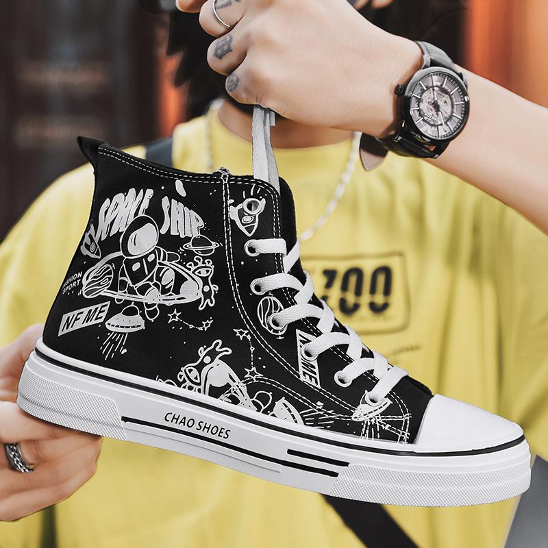 Graffiti High Top Canvas Shoes Ins Flat Shoes Casual Sports Cloth Shoes Student Campus Style