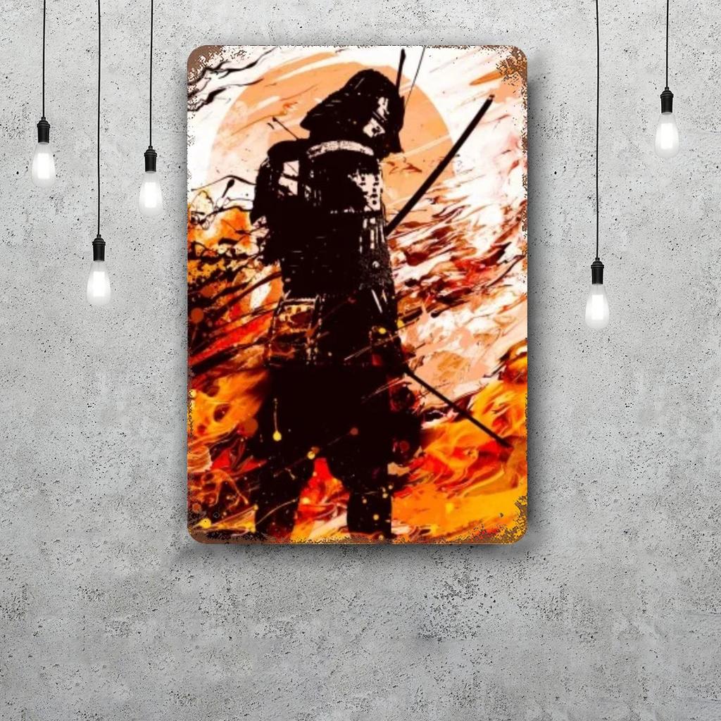 Samurai Warrior Vintage Metal Tin Signs Posters Decor Retro Metal Plaque Wall Art Decor for Garage Bar