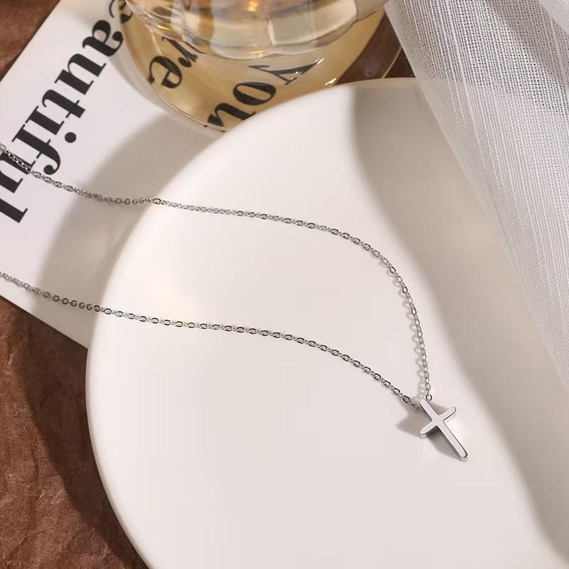 Подвеска-крест из 18-каратного золота, колье на ключицу - Титановая сталь, Невыцветающие ювелирные изделия высокого класса