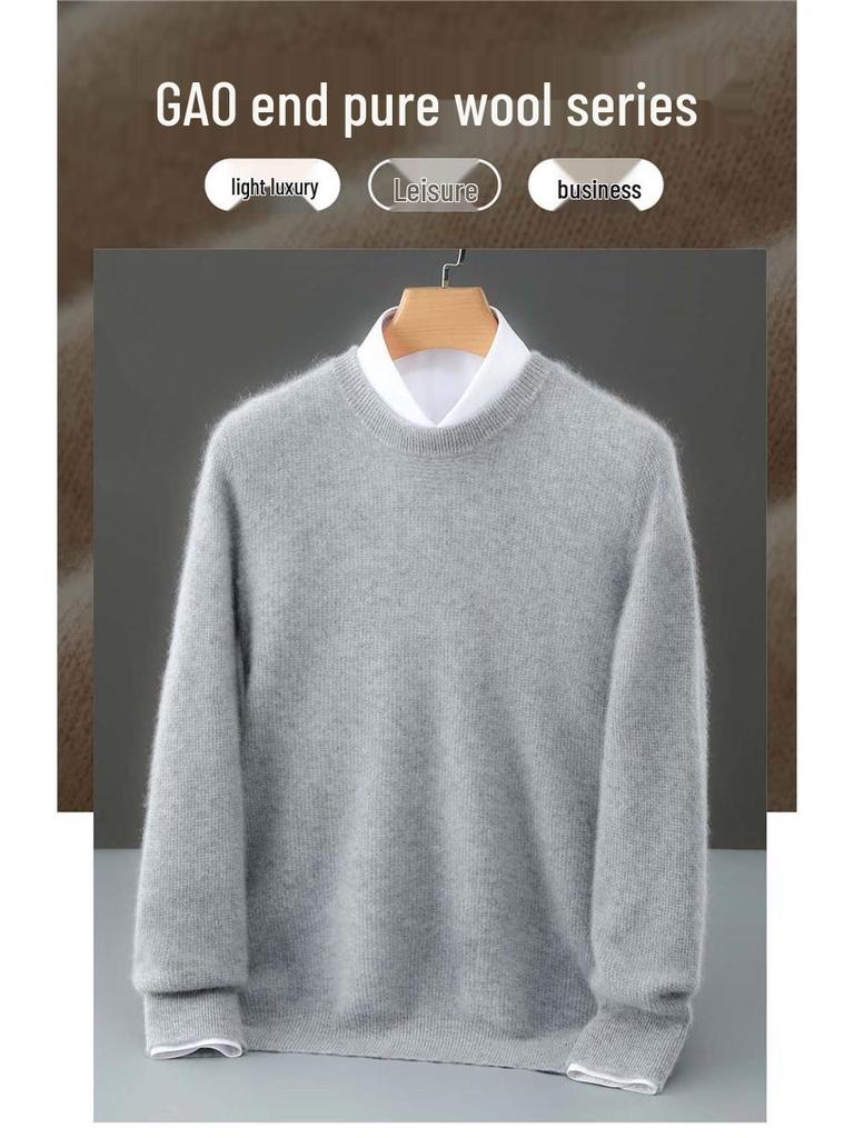Men's Round Neck Thickened Business Pullover – 100% Australian Wool Cashmere Base Layer for Autumn/Winter.