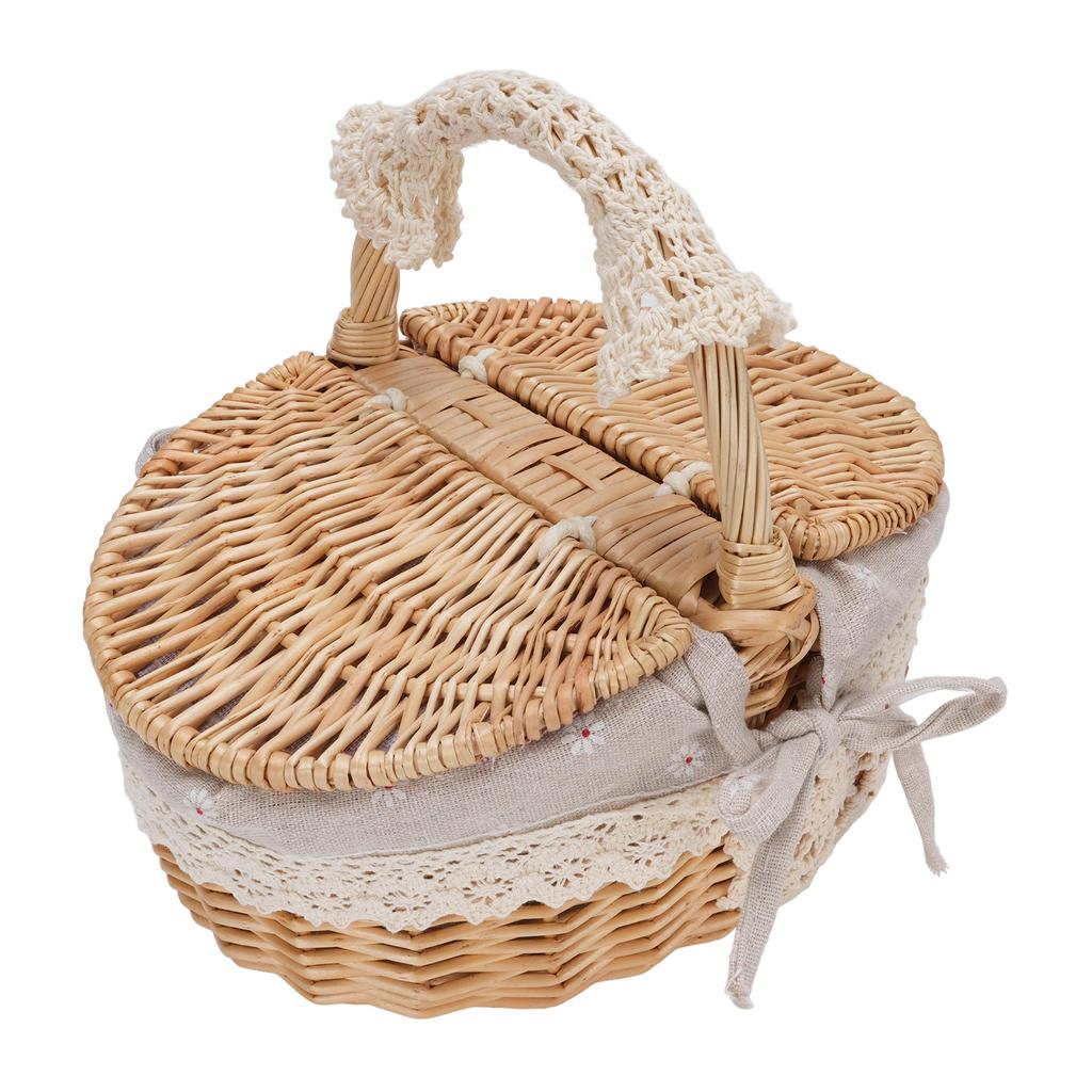 Wicker Picnic Basket with Removable Liner Empty Picnic Hamper Basket with Lid and Handle for Easter Camping Mother S Day