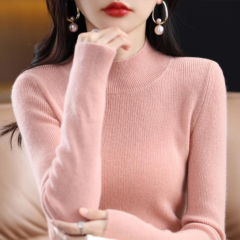 High Neck Long Sleeve Knit Pullover for Women - Soft, Stylish Autumn/Winter Base Layer