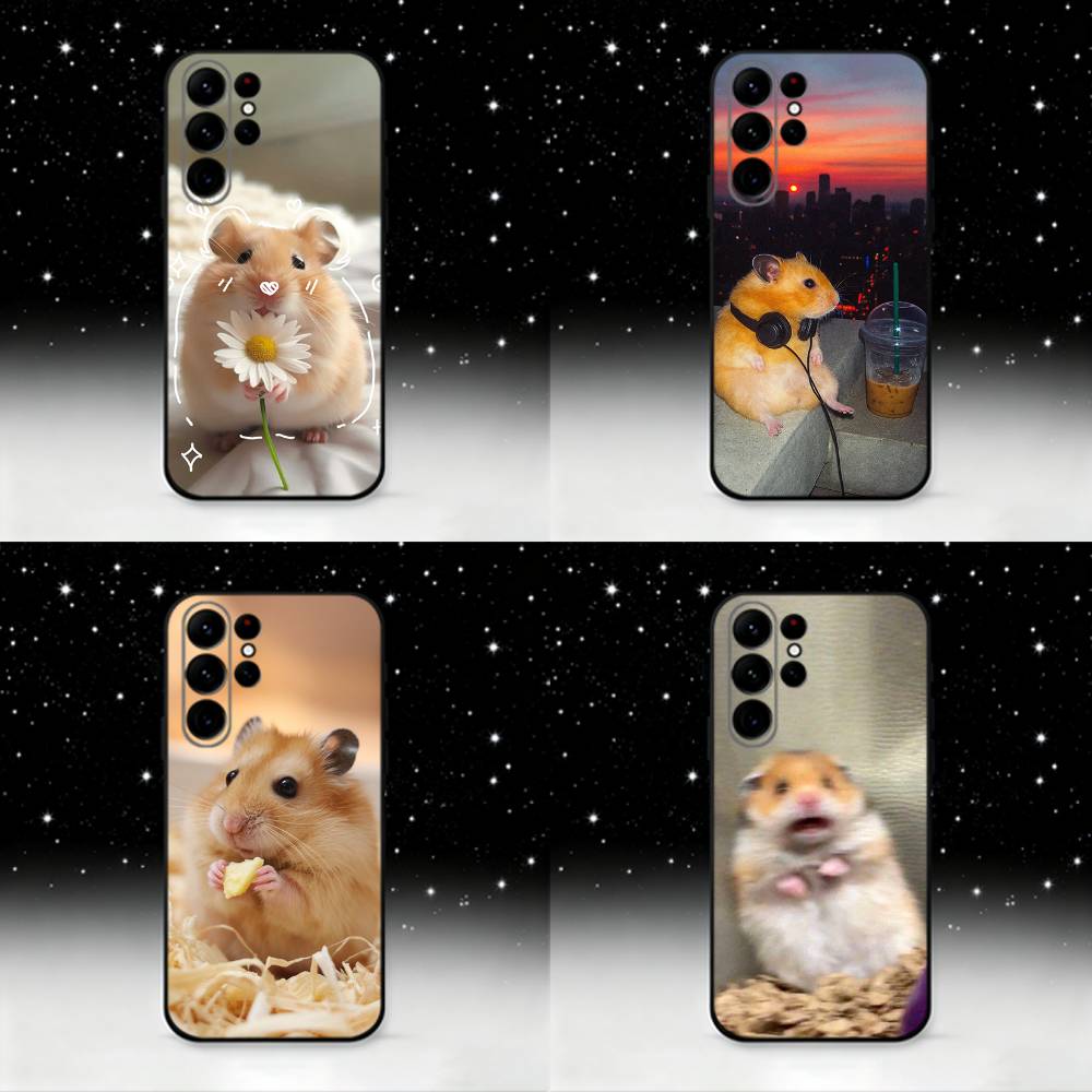 Cute Animal Hamster Phone Case For Samsung S 25,24,23,22,30,21,10,9,Ultra,Plus,Lite,FE,4,5 G Black Soft Case