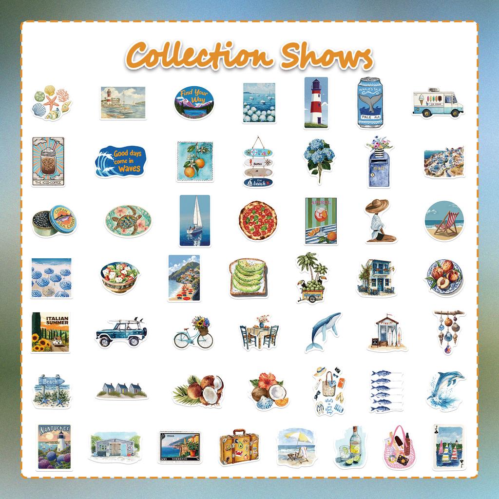 50 Pieces / 2 Designs of Graffiti Stickers for Coastal Vacation Style Computer Notebook Luggage Box Decoration Stickers