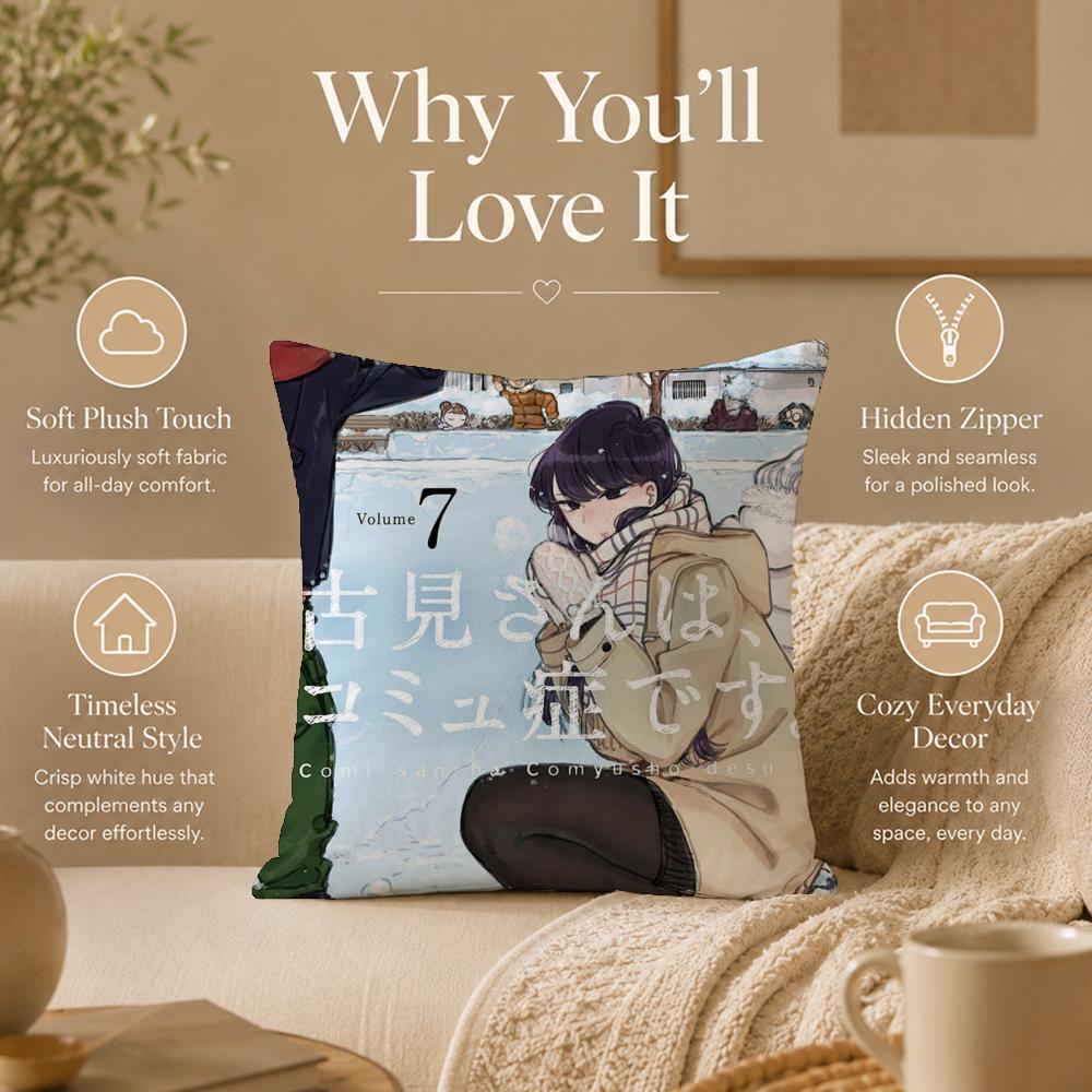 Anime K-Komi Can't CommunicateS Cushion Cover Double-Sided Printed Pillow Cover Hypoallergenic Dust-Mite Proof