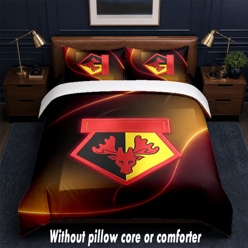Watford Football Design Bed Bedding Set 1 Duvet Cover + 2 Pillowcases Soft Breathable Household Bed Linens