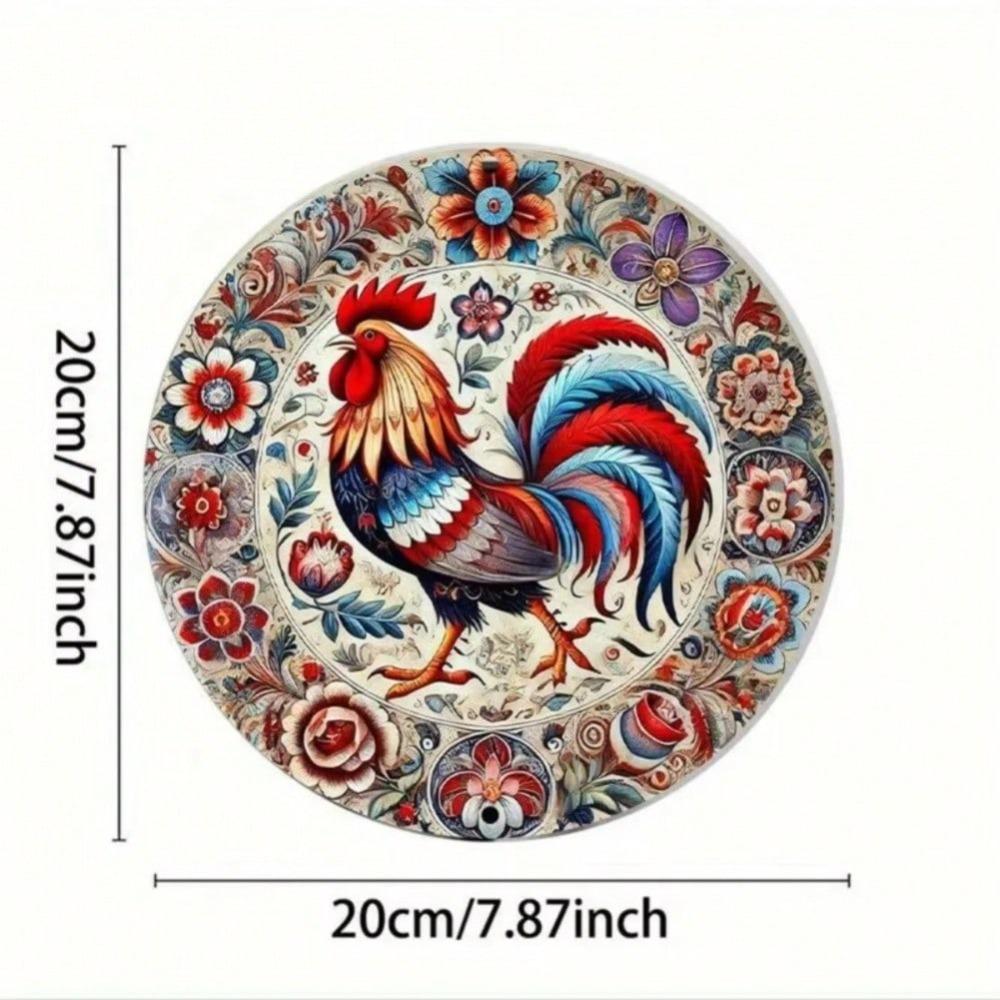 Vintage Metalen Rond Kip Bloemen Muurkunst Bord Decoratie
