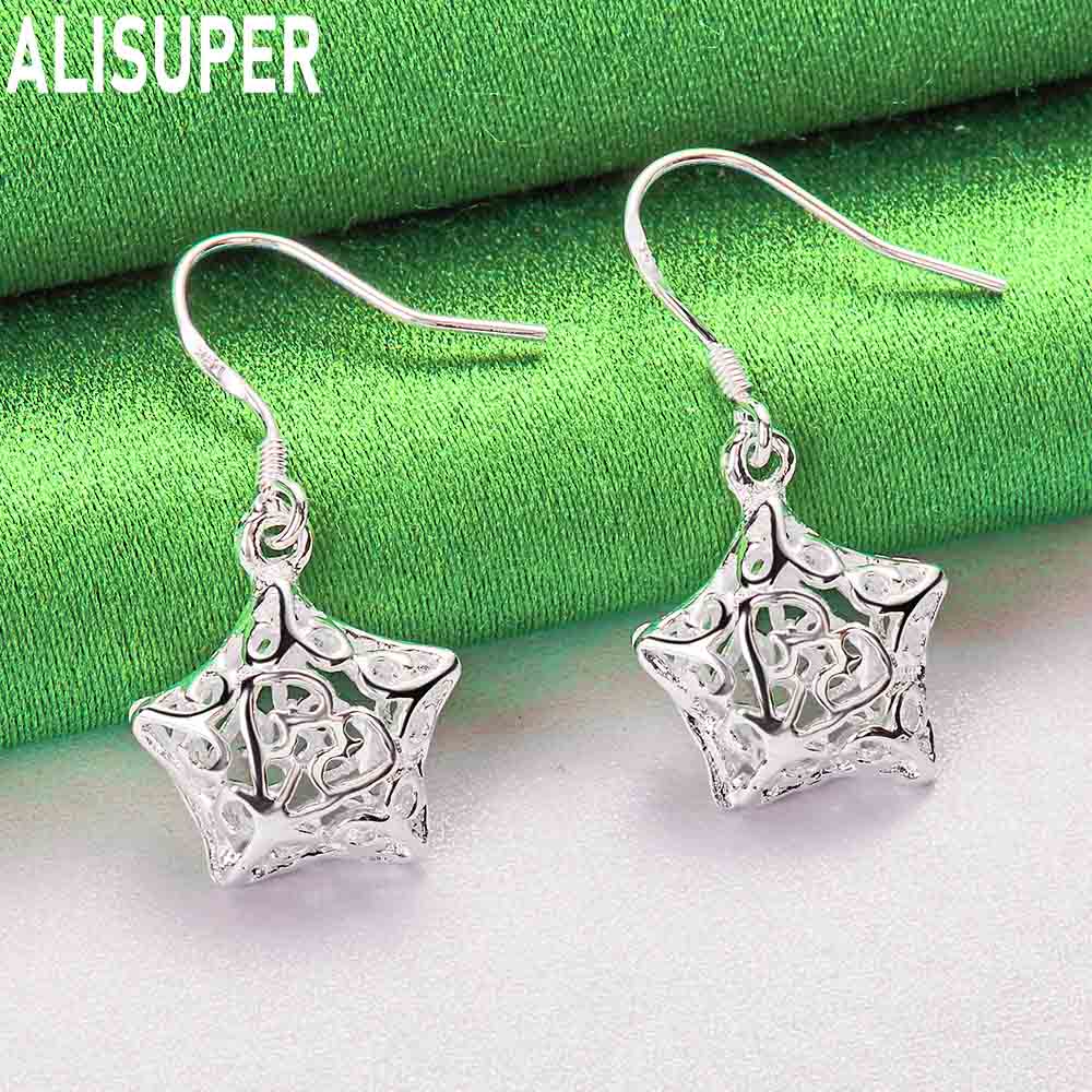 Exquisite 925 Sterling Silver Openwork Five-Pointed Star Pendant Earrings - Fashion Gift Jewelry