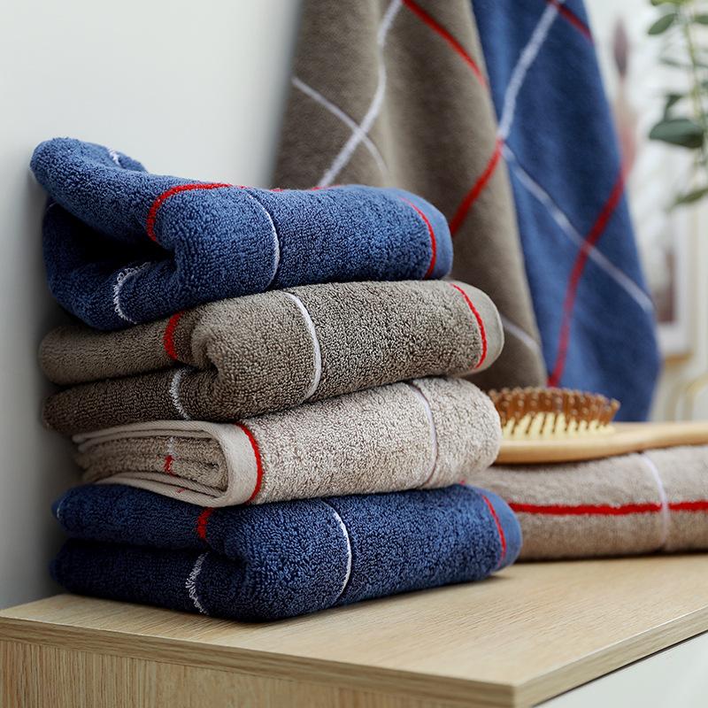Pure Cotton Towel Lattice Dark 32-strand Cotton Face Towel Moisture-wicking Home Fine Use Mens Checkered Face Wash Towel