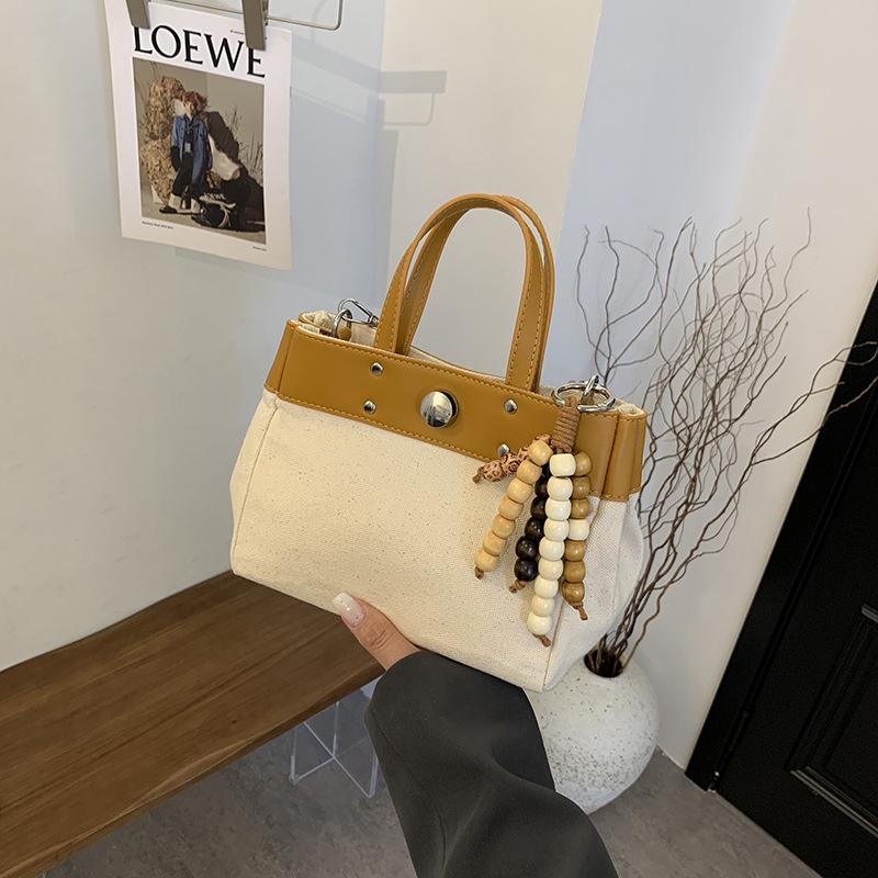 Simple and Versatile Commuter Shoulder Women's Bag New Large-capacity Canvas Bag Portable Contrasting Messenger Bag