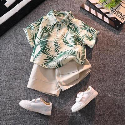 Kinder Kurzarmshirt Sommer Strand Meer Jungen Blumenshirt Baby Sommertop Jungen Shorts Set