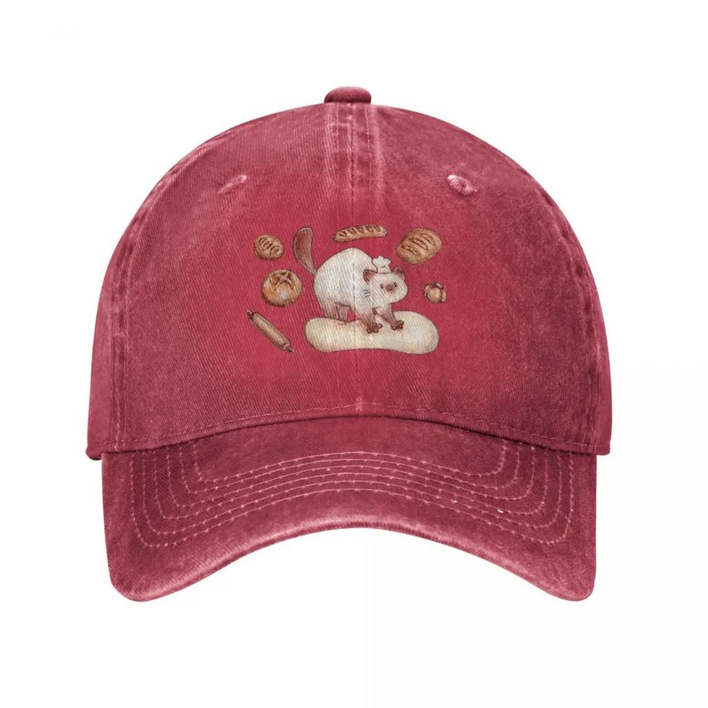 Bakery cat kneading bread Baseball Cap Streetwear Ball Cap Golf luxury caps Womens Beach Unisexs