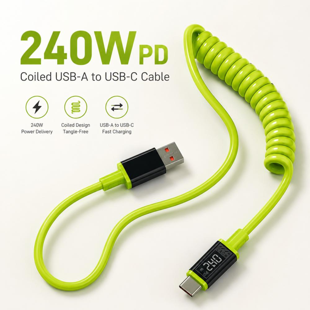111W Type C To Type C Super Fast Charging Cable Universal Spring Telescopic USB Cord 6A USB C Cable for Xiaomi iPhone Samsung