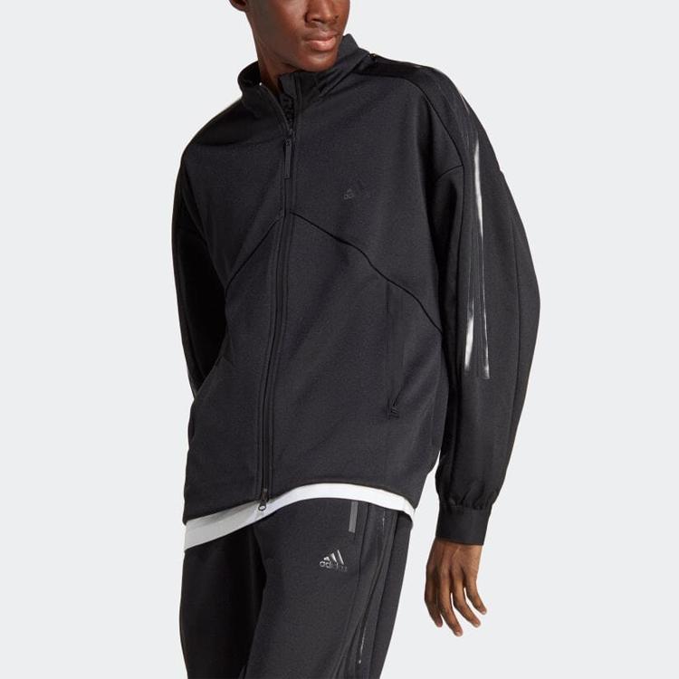 Adidas Solid Color Long Sleeve Zip Jacket Men Jackets Black HY3785