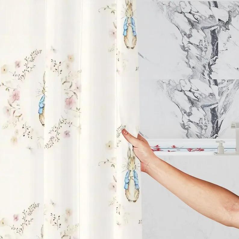 

Peter Rabbit Shower Curtain, Kids Bathroom Decor, Girl Shower Curtain, Vintage Floral Bathroom Decor W60H190(CM)-1 Pcs