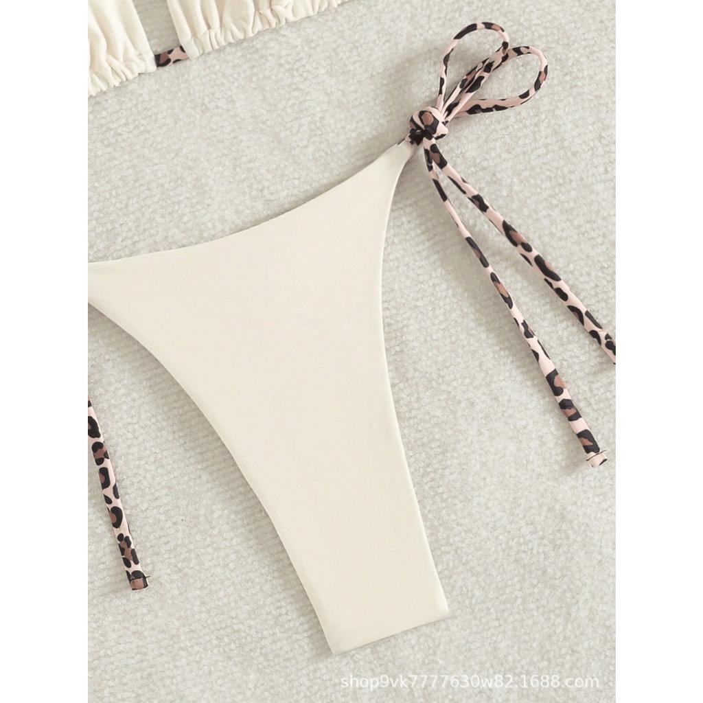Ladies' Fashion Leopard Print Lace Up Bikini Swimsuit, Beach Vacation Set