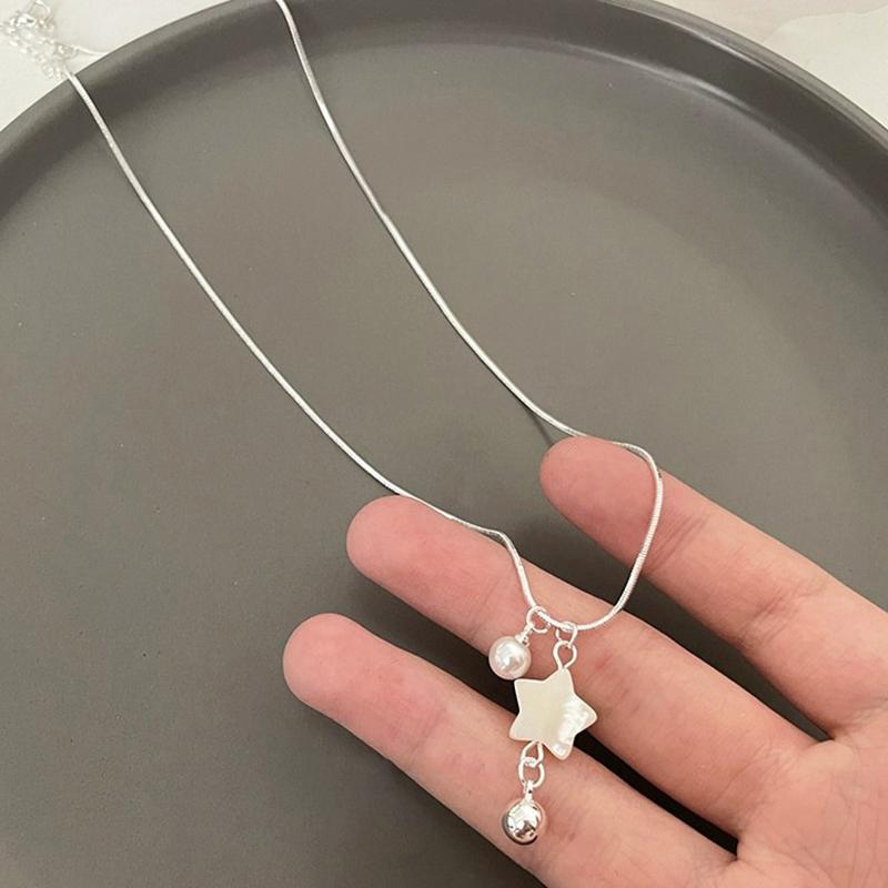 Minimalistisk perlestjerne pentagram sjarm anheng halskjeder søt søt harajuku kragebenkjede for kvinner jenter smykker gave