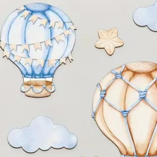 9 Pcs Wooden Star Cloud Hot Air Balloon Wall Decor Boho Nursery Hot Air Balloon Sign for Kids Bedroom Playroom Baby Shower Decoration