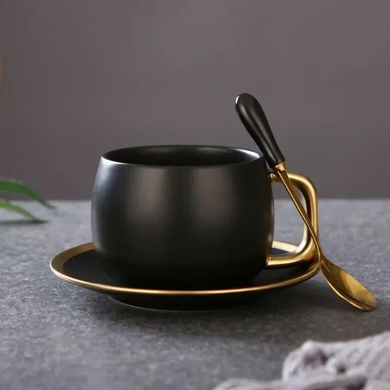 American Gradual Ceramic Coffee Cup Creative Frosted Cup and Saucer Set Small Luxury English Afternoon Tea Mug Gift Mugs
