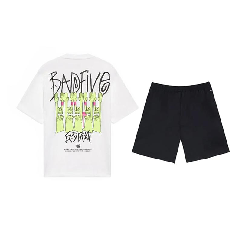 Li Ning Tactical Letter Print Fashionable Casual Round Neck Short Sleeve T-Shirt Sports Set Unisex Tops White Black YHSV281-1+YKSV147-2