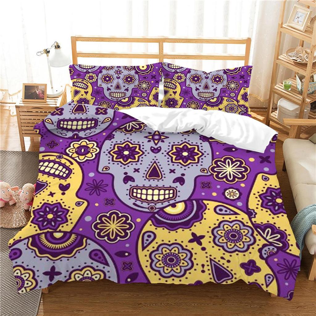 Design-Bettbezug-Set, 3D-Schädel-Druck, Bettwäsche-Set, cooler Bettbezug, Polyester-Bettbezug, King-Size-Queen-Size-Bettwäsche