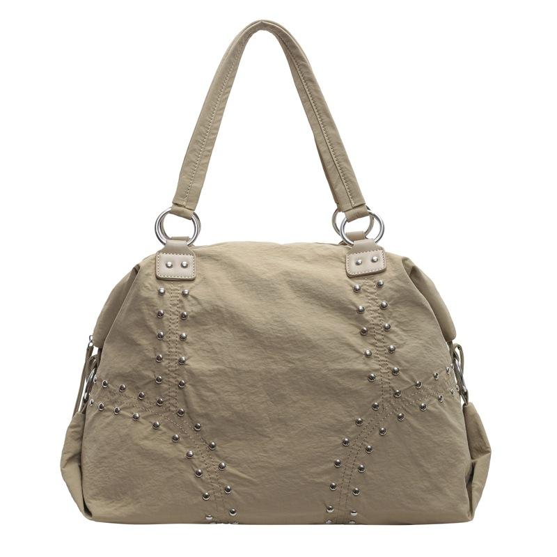 Fashionable Rivet Nylon Tote Bag for Women Large Capacity Underarm Bag Summer Trend Pure Color Shoulder Bag