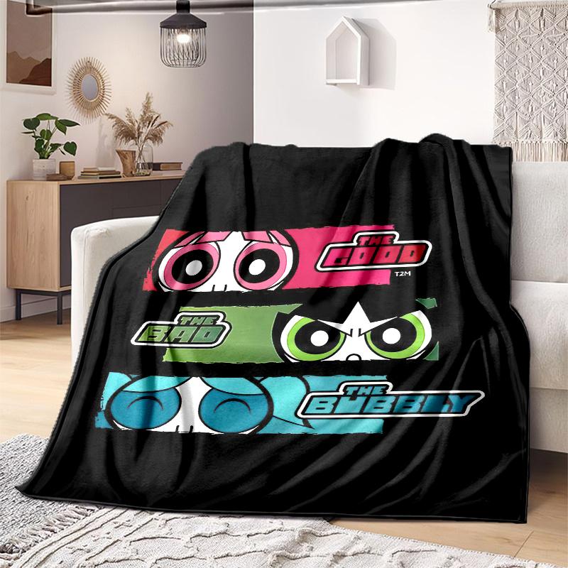 1PC The Powerpuff Girls printed blanket, all season lightweight home office outdoor nap multifunctional blanket A6