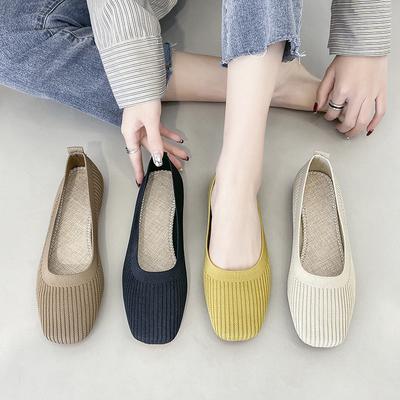 Mode Damen Freizeit Flats Sommer Herbst Flache Schuhe Atmungsaktiv Gestrickt Eckige Zehenpartie Slipper Damen Täglich Laufen Fahren Loafers