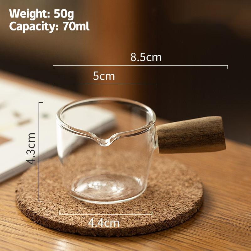 70/100Ml Wood Handle Glass Espresso Measuring Cup Diy Milk Jug Coffee Supplies Ransparent Transparent Kitchen Measure Mug
