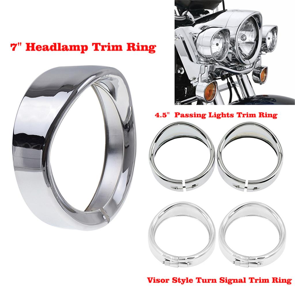 Motorcycle Chrome 7''Headlight Trim Ring+4.5'' Fog Light Cover +Visor Style Turn Signal Trim Ring For Harley Touring FLH Softail