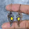 Yellow Agate Gemstone Copper Sisters Gift Electroformed Dangle Birthday Earrings VP-91