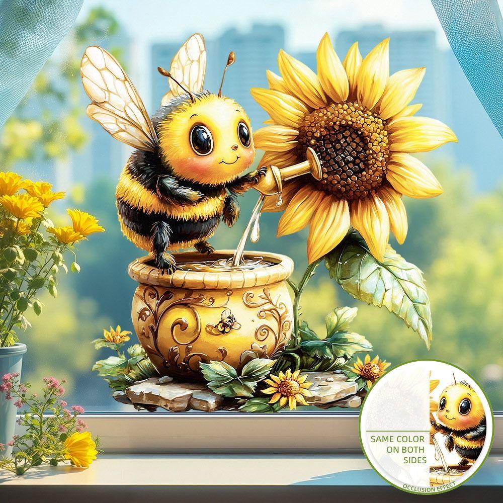 Cartoon Bee Sunflower Decorative Sticker Removable Waterproof Static Stickers Double Sides Reusable Electrostatic Decals