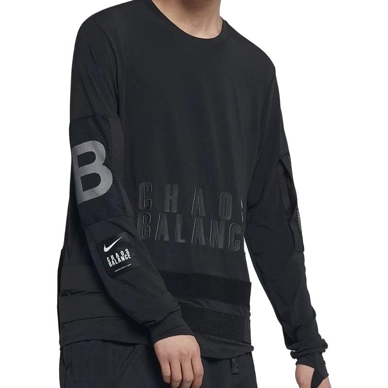 Nike Co-Branded Letter Print Crew Neck Long Sleeve T-Shirt Men Tops Black BV7133-010