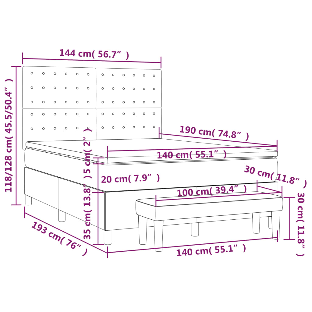 Box Spring Bed with Mattress Dark Grey 140x190 cm Velvet