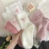 Autumn and Winter New Women's Mink Fleece Bow Plush Socks, Cute and Sweet Mid-calf Socks, Thickened Warm Home Sleep Socks