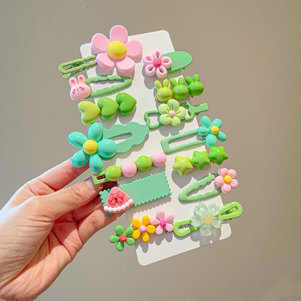 14Pcs/Set Fashion Cute Hair Clip Rabbit Bows Barrettes Lovely Heart Shaped Side Clip for Children