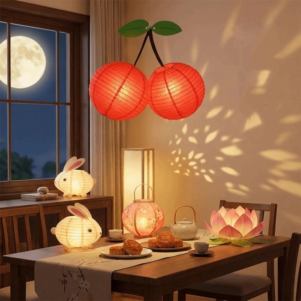 Home Pendant 8/12 Inch Cherry Paper Lantern Foldable Handmade DIY Prop Lantern Fruit Theme Hanging Lampion Kindergarten