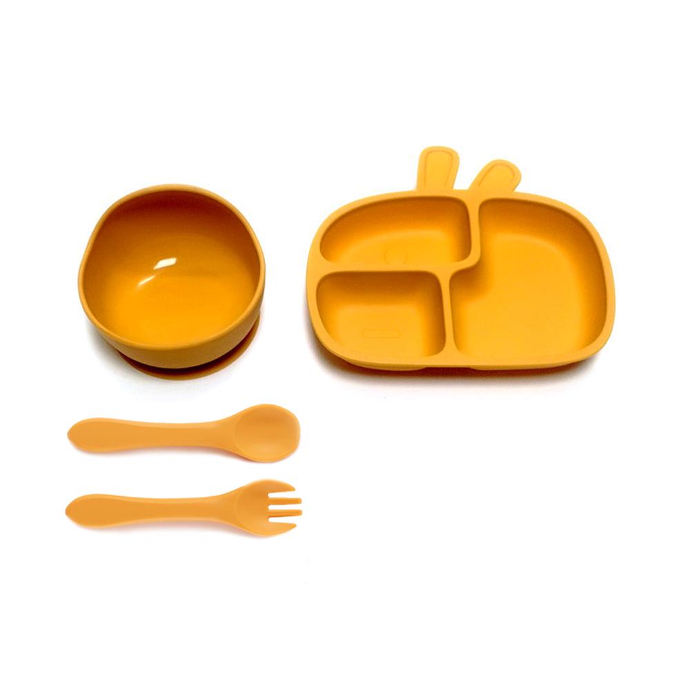 4pcs Infant PlateInfant BowlSuction CupSilicone CompartmentFeeding ToolsSet of Drop-proof plus Scald-proof Tableware