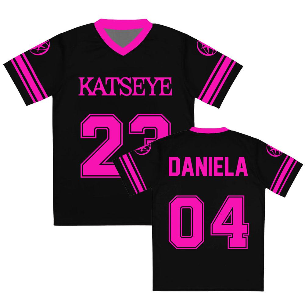 KATSEYE Design Jersey Manon Daniela Yoonchae Sophia Lara Raj Megan T-shirt V-neck Short Sleeve Men Tshirts Streetwear Unisex Tee