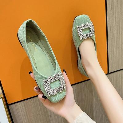 Fashion 2024 Sparkling Rhinestone Shoes Woman Silver Japanned Leather Flats Square Toe Slip On Ladies Ballets Office Dress Loafers Femme