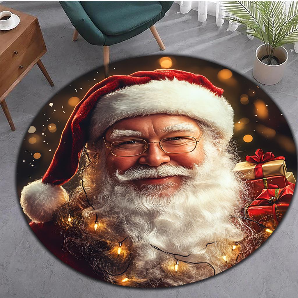 1 Piece Santa Claus Pattern Round Rug, Non-slip Washable Rug for Bathroom/kitchen/living Room/bedroom/yard