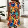 Ladies Plus Size V Neck Short Sleeve Dress Nature Floral Printed Loose A Line Dress For Spring And Summer Wear