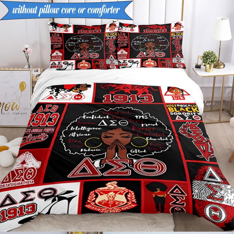 3PCS Delta Sigma Theta Bedding Set 2D Printing (Includes 1 Duvet Cover + 2 Pillowcases Coreless), Bedroom decor,Fan Gift